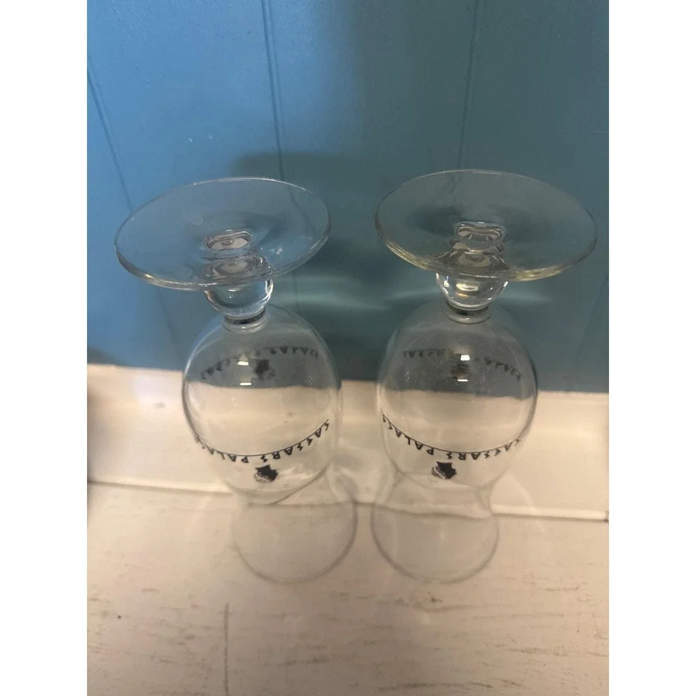 Vintage Caesars Palace Las Vegas Hurricane Glasses Set of‎ 2 Clear Black Logo